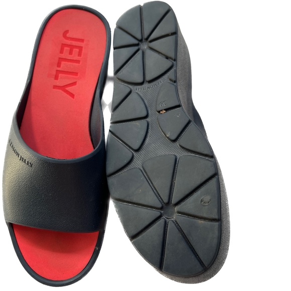 Lemon Jelly Platform Slides Sandals Blue Red Soles Wedges Slip On Size 39 US 9 - Picture 10 of 12